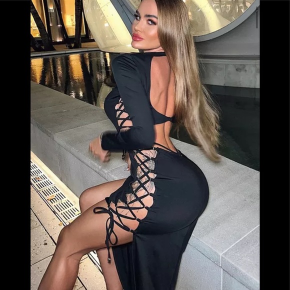 🎉New Black Backless Long Sleeve Sexy 2022 Summer Long Dress - Picture 5 of 15